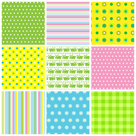 Collection of nine multicolored easter seamless patternsのイラスト素材