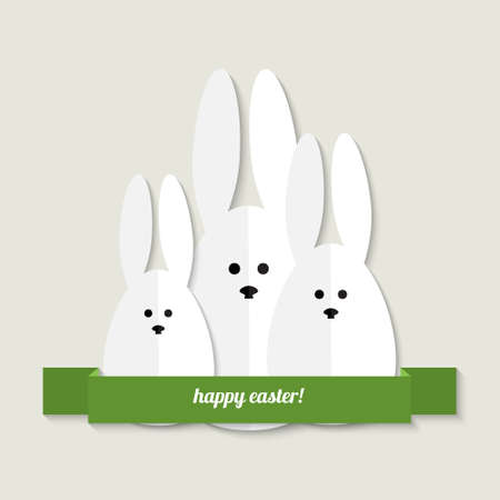 Greeting card with easter bunnies and green banner with greeting textのイラスト素材