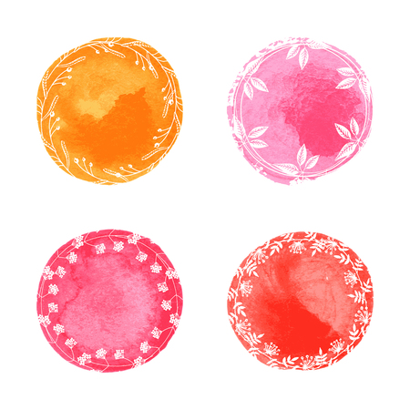 Collection of watercolor circles with flotal patternのイラスト素材