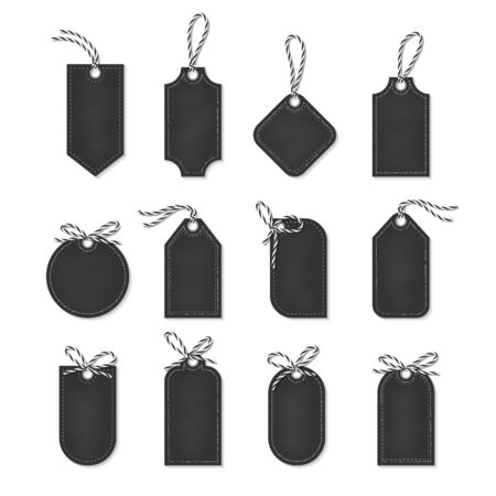 Set of chalkboard tags and labels tied up with black bakers twine bows and ribbonsのイラスト素材