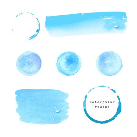 Collection of watercolor blue stains on white backgroundのイラスト素材