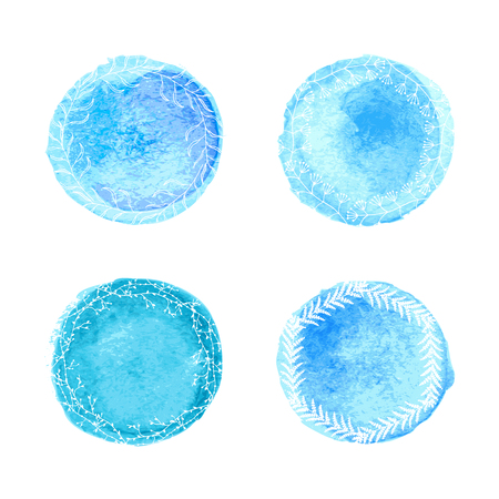 Collection of watercolor circles with flotal patternのイラスト素材