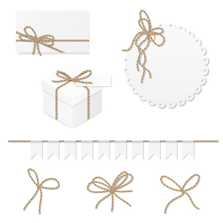 Celebration set of card, box, label, banner and rope bowsのイラスト素材