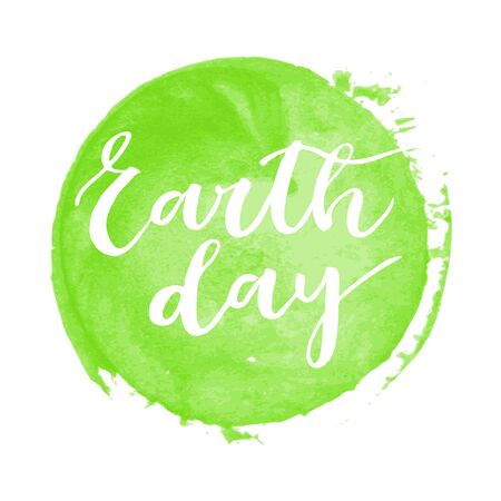 Earth day white written inscription on green round watercolor backgroundのイラスト素材
