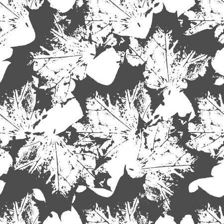 Black maple leaves imprints seamless pattern on white backgroundのイラスト素材
