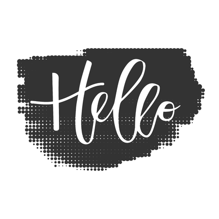Hello lettering hand written inscription on black banner halftone backgroundのイラスト素材