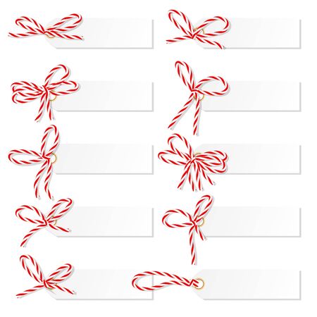 Set of tag labels with red rope bakers twine bows on white backgroundのイラスト素材