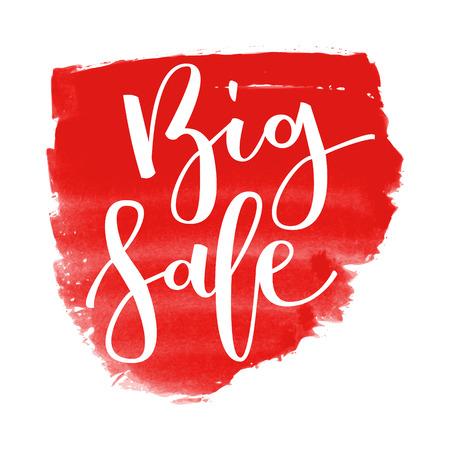 Big sale hand written inscription on red watercolor banner backgroundのイラスト素材