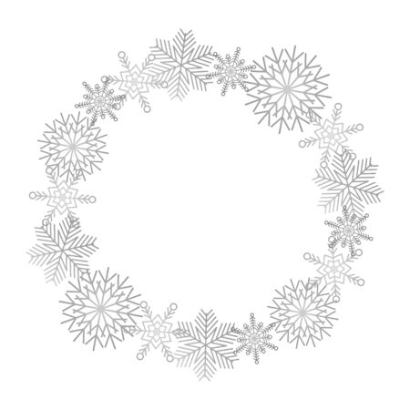 Winter gray snowflakes wreath on white backgroundのイラスト素材