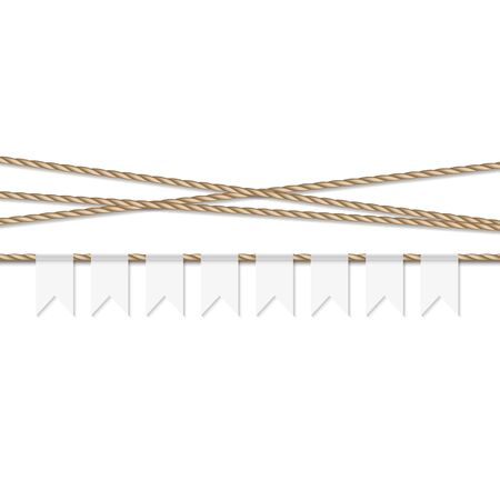 Abstract white background with white bunting banner and rope ribbonsのイラスト素材