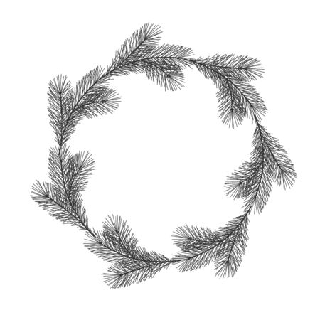 Christmas floral hand drawn wreath on white backgroundのイラスト素材