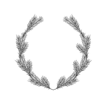 Christmas winter floral hand drawn oval laurel wreath on white backgroundのイラスト素材