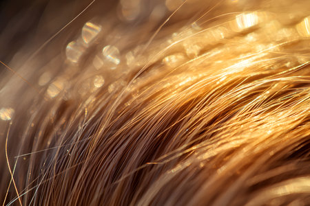 Detailed Hair Analysis: Viewing Hair Strands Under a Microscope, Unveiling the Intricate Hair Structure Concept.の素材