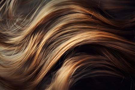 Shining Hair Texture: Hair Strands with Visible Texture and Shine Showcasing Haircare and Beauty Theme.の素材