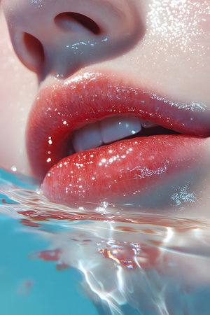 Soft Shine Lips: Natural Lips with a Soft Shine, Close-up Showcasing Beauty Detail and Texture.の素材