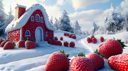 Experience the Surreal Beauty of a Strawberry House Amidst Snowy Wonderland.の素材