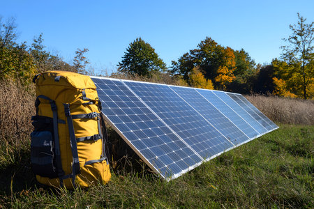 Innovative Clean Energy Concept Featuring Sunlight Reflections on Modern Solar Panels.の素材