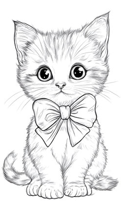 coloring page Cute Kitten Sitting with a Big Bow.の素材