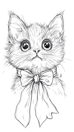 Cute Fluffy Kitten Coloring Page - Perfect for Beginners.の素材