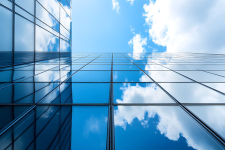 Sustainable Clean Energy Tomorrow - Solar Panels Under a Clear Sky Reflection.の素材