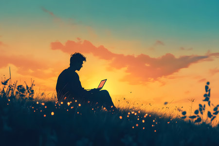 Tech-Free Tranquility: A Person Embracing a Digital Detox in a Quiet Moment.の素材