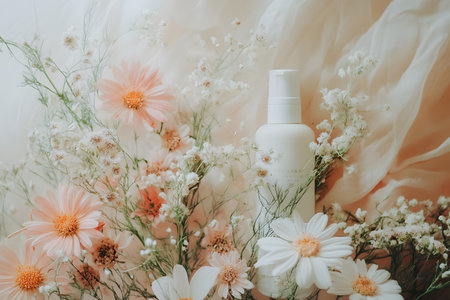 Detox and self-care with natural skincare products and fresh flowers.の素材