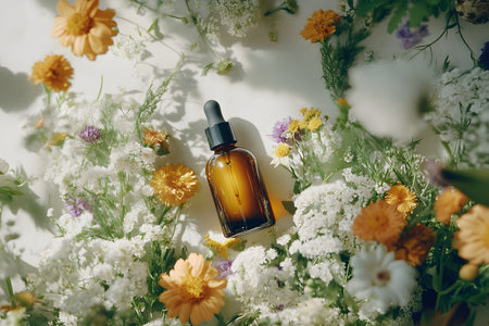 Detoxify Rejuvenate: Natural Skincare Products and Fresh Flowers for a Self-Care Routine.の素材