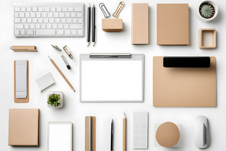 Home Office Minimalism - Clean Desk Setup with Neutral Tones.の素材