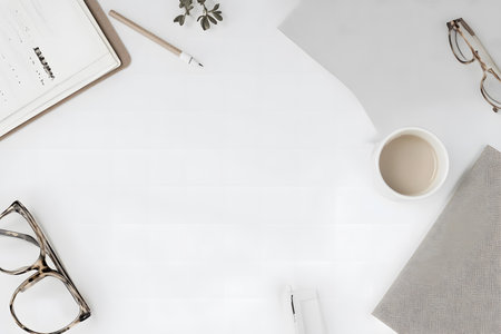 Home Office Minimalism - Clean Desk Setup with Neutral Tones.の素材