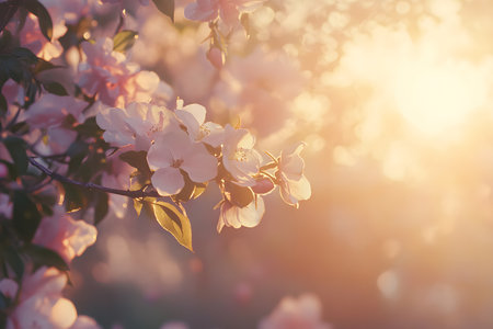 Subtle Emotions in a Romantic Spring Setting with Flowers and Soft Glow.の素材