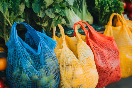 Embracing Sustainable Shopping with Reusable Bags and Eco Products on Displayの素材