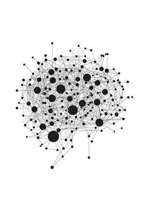 Abstract brain illustration featuring interconnected nodes and lines, representing neural networks and cognitive processes, showcasing the complexity of human thought and intelligenceの素材