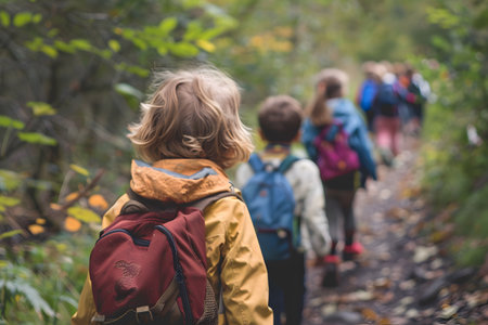 Kids on field trip exploring nature.の素材