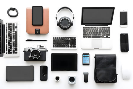 Consumer electronics group on white background.の素材