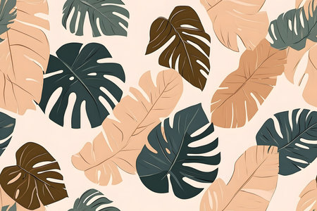 Minimalist Earthy Leaves: A Seamless Pattern of Monstera and Banana Foliage for Home Decor and Clothing.の素材
