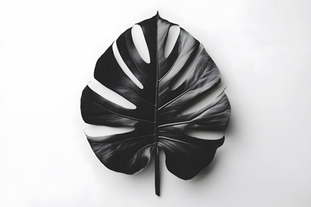 Minimalistic Monstera Leaf Design on Isolated White Background.の素材