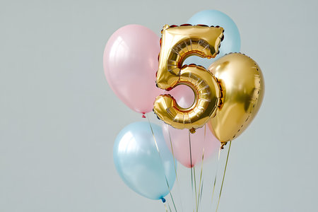 Elegant Celebration: The Letter '5' in Gold Foil on a Minimalist White Background.の素材