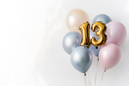 Charming Gold Foil Number 13 on a White Minimalist Background.の素材