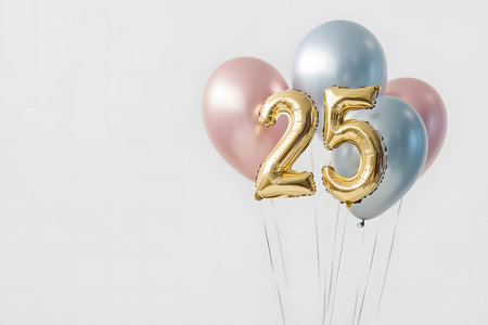 Joyful Moments: A Gold Foil Balloon Number '25' on a Clean Background.の素材