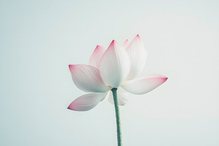 Single lotus blossom in delicate pastel colors, placed on a bright white background with no shadows.の素材
