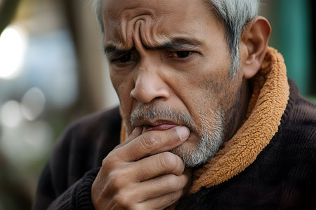 Close-up of a man suffering from a toothache.の素材