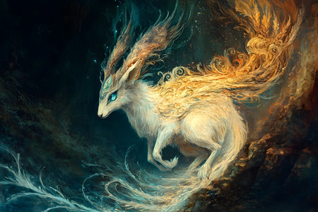 A fantastical illustration of an animal transforming into a mystical creature, showcasing visual metamorphosis.の素材