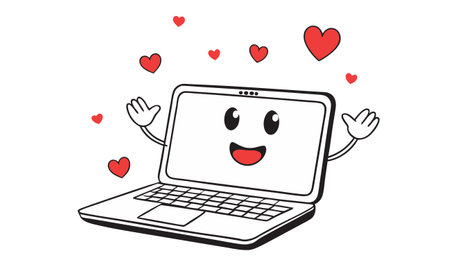 Laptop with hearts on a white background. Vector cartoon illustration.のイラスト素材