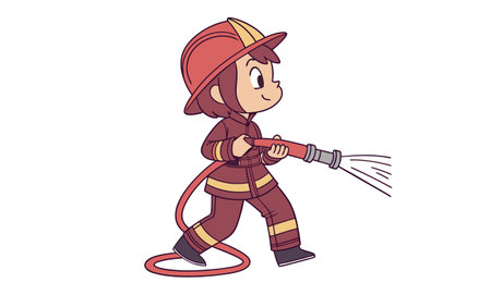 Firefighter with a hose. Vector illustration of a cartoon character.のイラスト素材