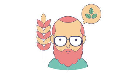 Vector illustration of a man with a mustache and glasses and a wheat ear.のイラスト素材