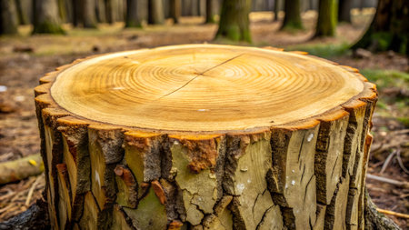 Tree stump in the forest, close-up, selective focus.の写真素材