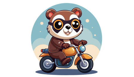 Cute cartoon panda riding a motorbike. Vector illustration.のイラスト素材