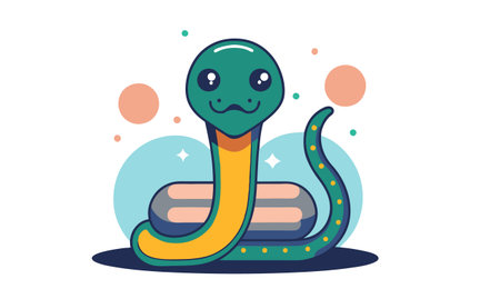 Cute snake on white background. Vector illustration in cartoon style.のイラスト素材