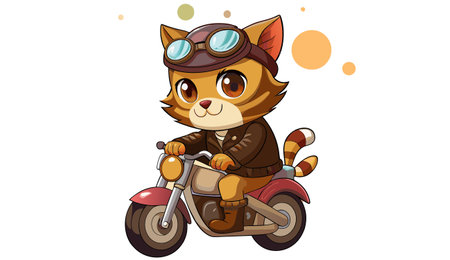Cute cat on a motorcycle. Cartoon style. Vector illustration.のイラスト素材