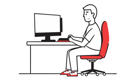 Illustration of a man working at the computer. Vector illustration on white background.のイラスト素材